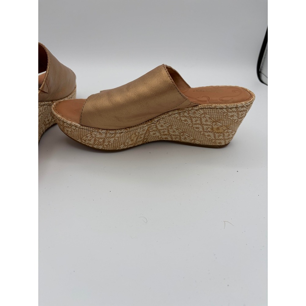 Born Wedge Sandals Womens 8 Gold Leather Espadrille Platform Slides D58010 - Picture 5 of 11